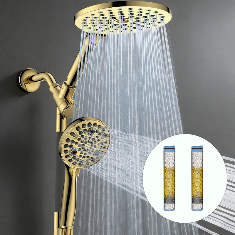 Dual Filtered Rain Shower Head Combo, Rainfall Shower Head And Showerhead With Filter, Gold
