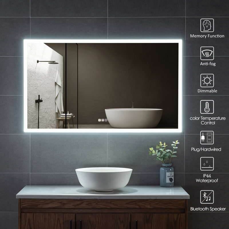 Bansari 48 in. W x 28 in. H Rectangular Aluminum Framed LED Light Wall Mount Bathroom Vanity Mirror