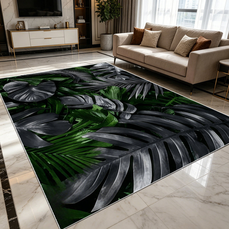 1PC Dark Tropical Palm Monstera Leaf area rugs for Living Room, Soft and Comfortable, Suitable for all seasons, easy-to-maintain, machine washable Indoor floor mat, Under Table Farmhouse suitable for Dining Table, Bedroom, Kitchen, Entryway, Patio,