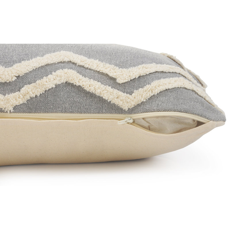 Contemporary Gray Chevron Overtufted Cotton Throw Pillow Set