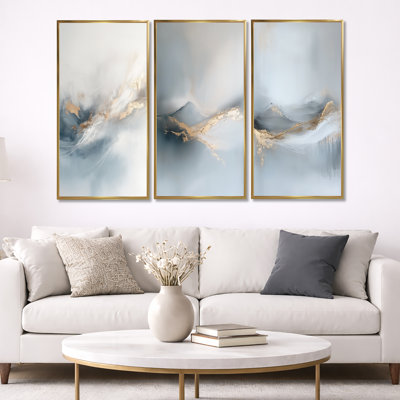 Watercolor Mountains - Décoration murale abstraite dorée 3 pièces