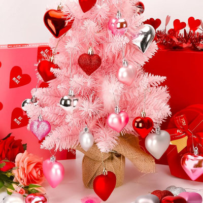72Pcs Heart Shaped Ornaments Glitter Hearts Shaped Baubles - Romantic Christmas Valentine's Day Tree Hanging Decorations