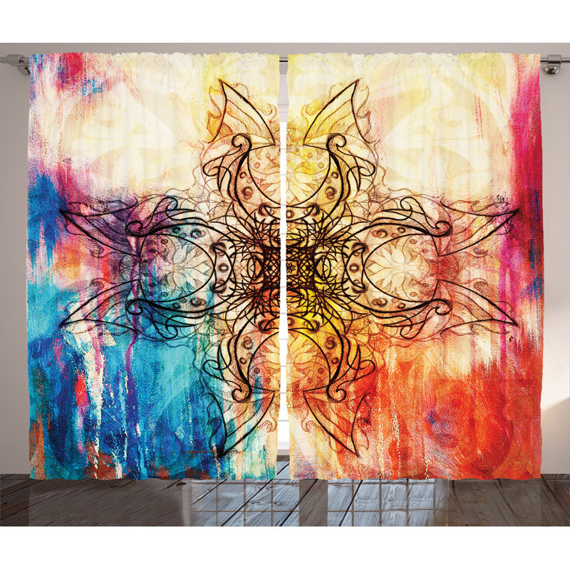 Mandala Abstract Semi-Sheer Rod Pocket Curtain Panels, 54" x 84"