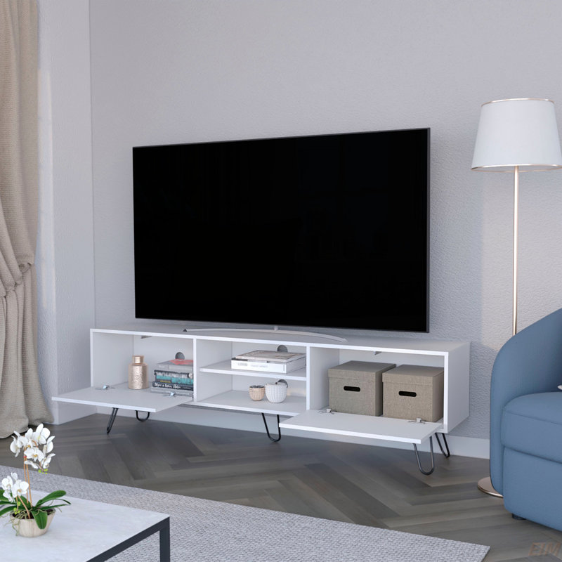 Meuble télé avec pieds en épingle à cheveux, Blanc