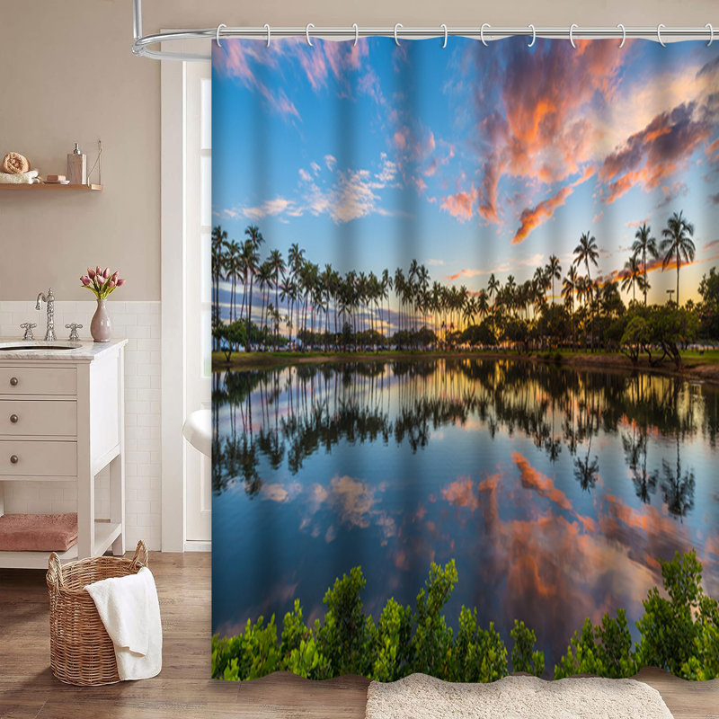 Rideau de douche Palm Tree Sunset, L 72 po x l 84 po
