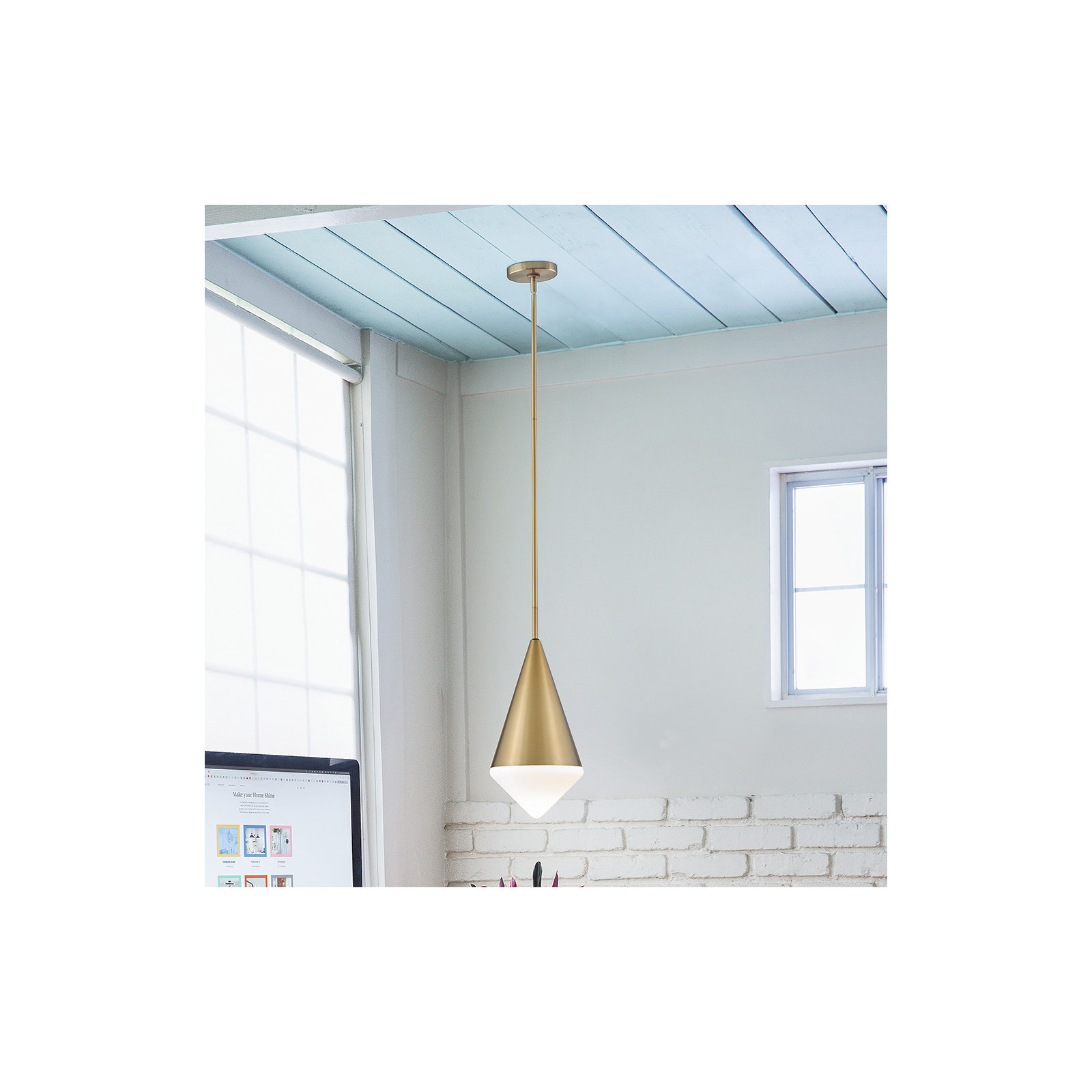 Gilroy Single Light Steel Dimmable Pendant, Lacquered Brass