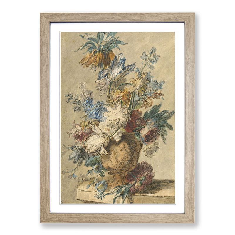 Still Life with Flowers Vol.6 by Jan Van Huysum - Picture Frame Painting, 36cm H x 27cm W x 2cm D, Oak