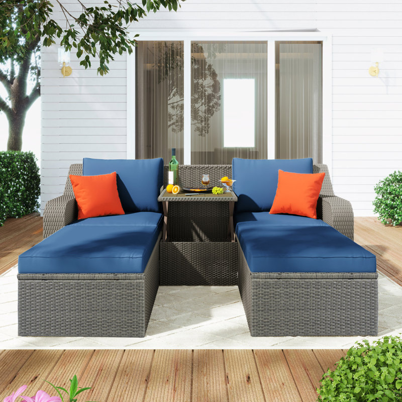 Ensemble de conversation modulaire en rotin 3 pièces avec coussins Lamantia, Bleu