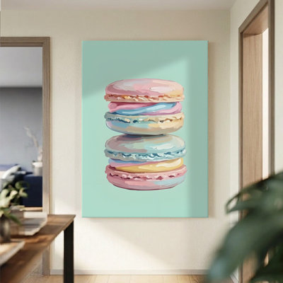 Impressionist Pastel Macarons Dessert Graphic Art on Framed Canvas