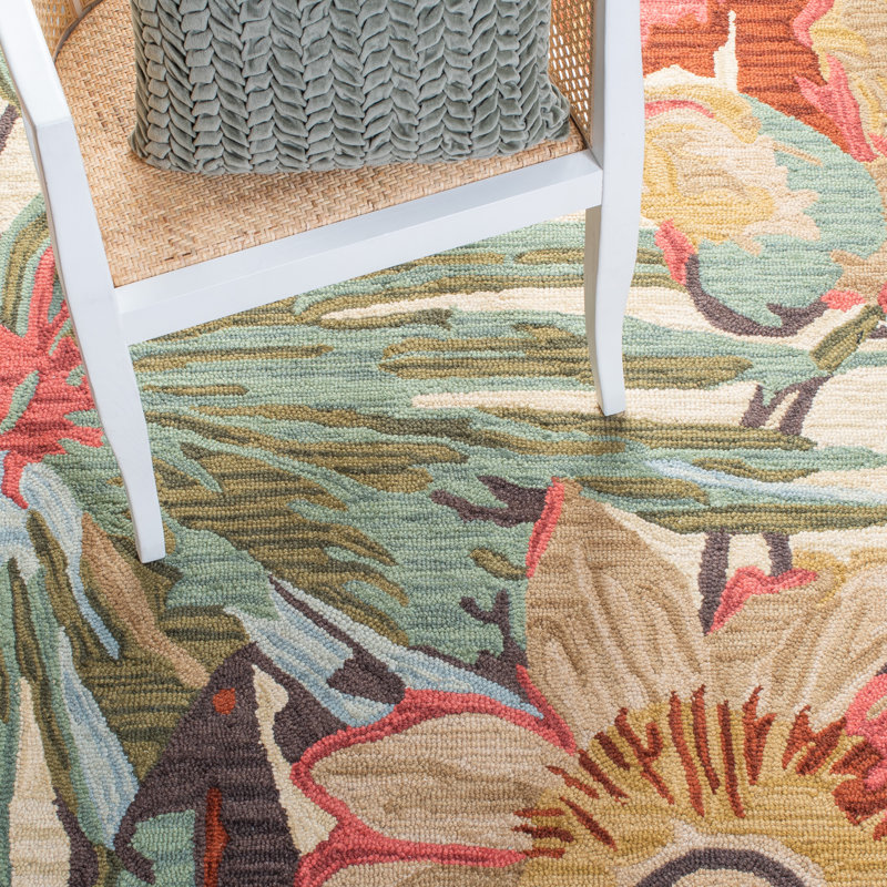Tapis floral en laine touffeté à la main Arber Jardin, Carré 3 pi