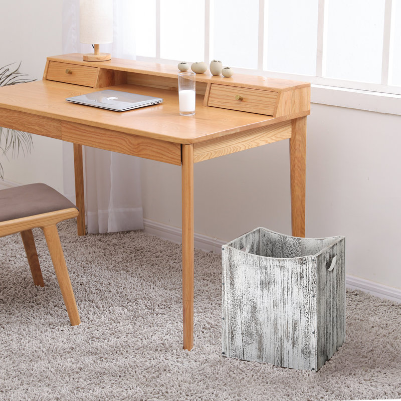 Poubelle en bois rustique Gallon, Blanc / Brun