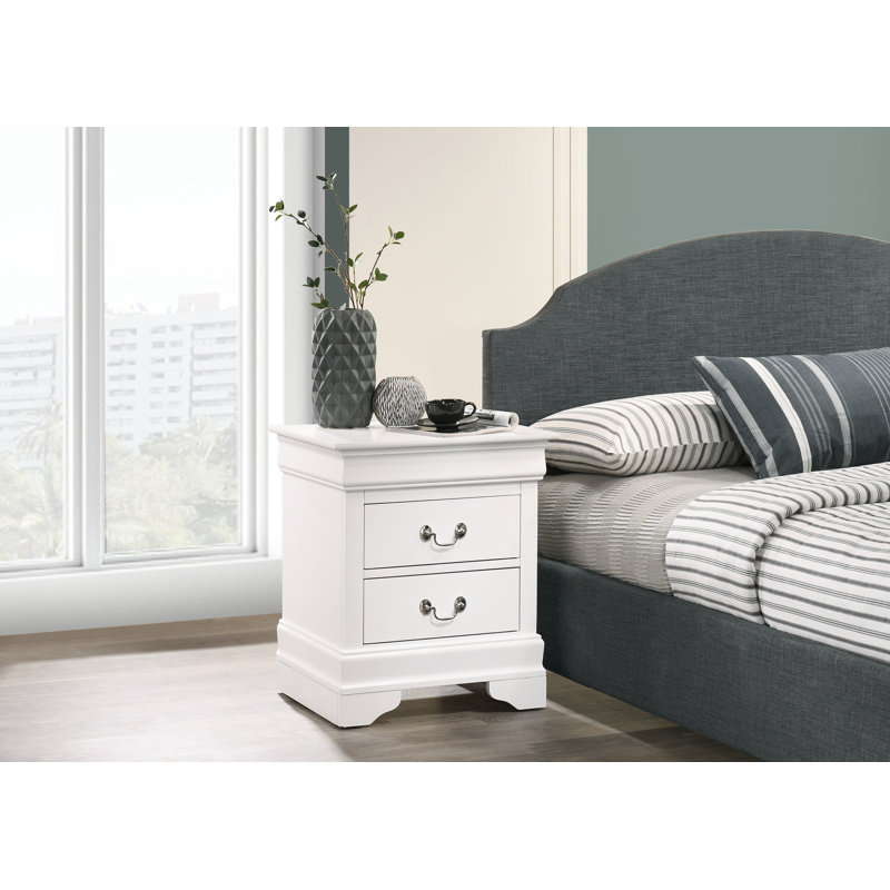 Elegant White 2-Drawer Nightstand with Metal Center Guides
