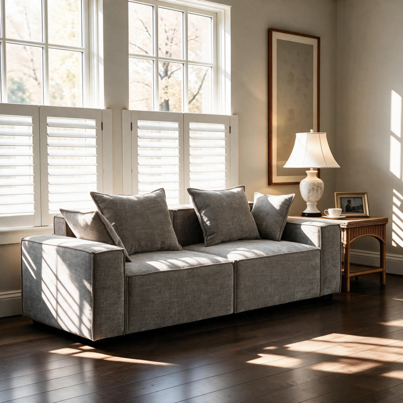 Makassar 89.37' Sofa with Square Armrests, Gris chenille