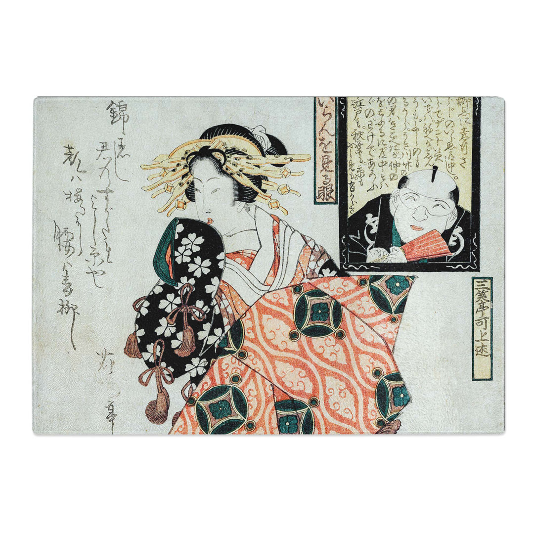 Tempered Glass Looking at a Courtesan by Kikukawa Eizan Chopping Board