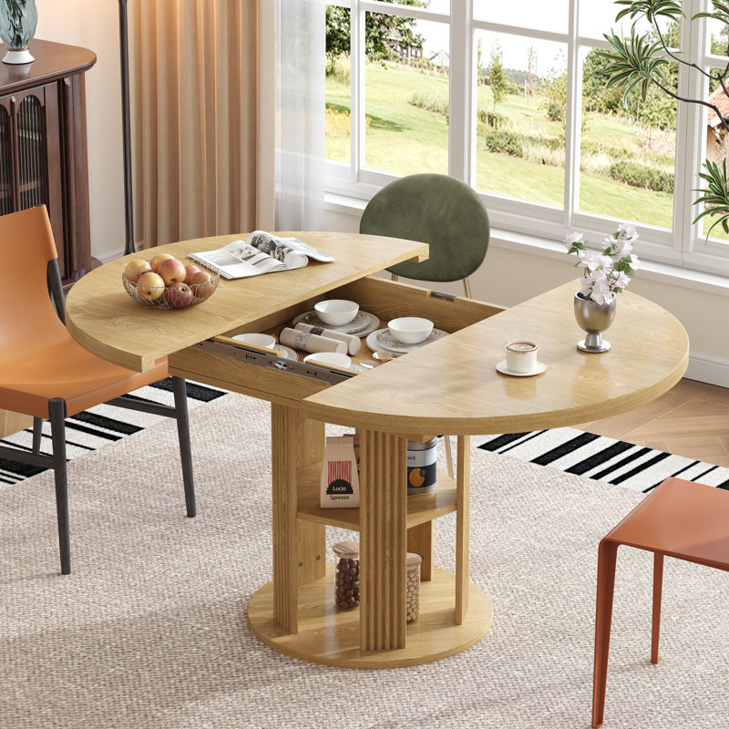 43.3-59" Extendable Dining Table, Natural Wood