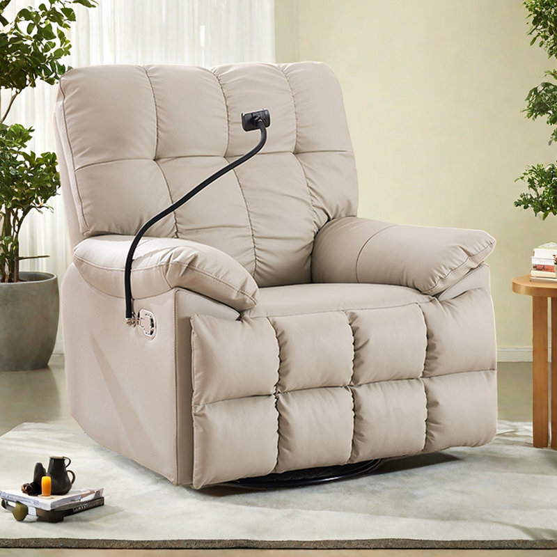 360° Rotation Single Recliner with Phone Holder, Beige