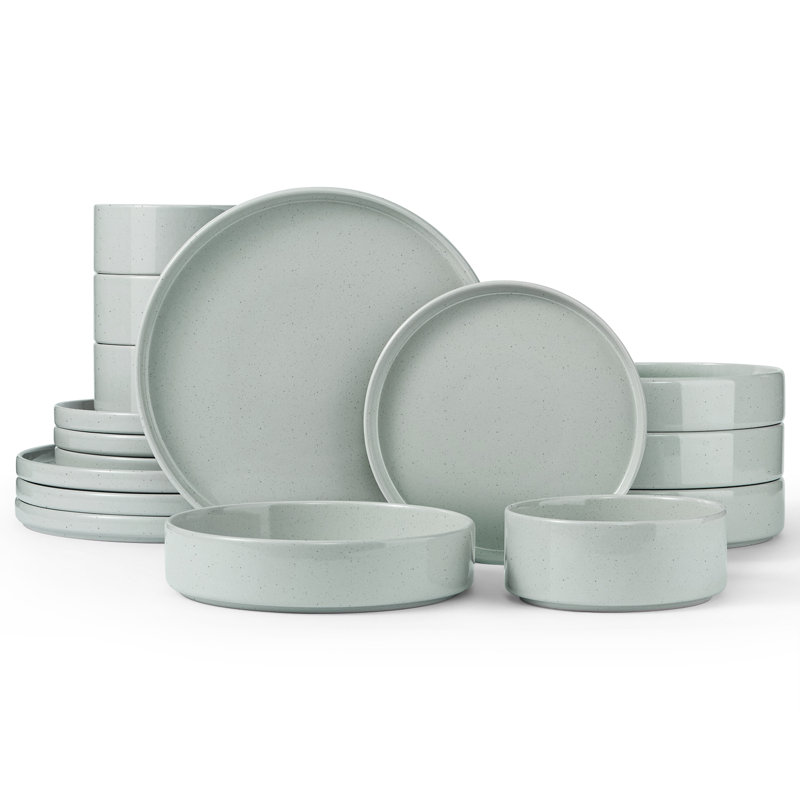 Services de vaisselle Wilmall pour 4, ensembles de 16 assiettes et bols de cuisine ronds, va au micro-ondes et au lave-vaisselle, résiste aux égratignures