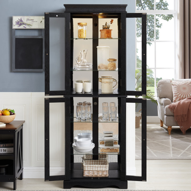 Vitrine lumineuse en verre avec cadre en bois