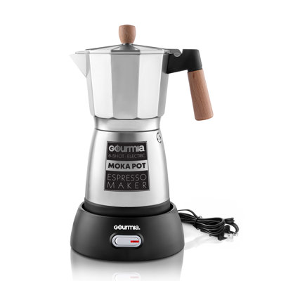 Cafetière électrique Gourmia avec poignée en hêtre, 3 à 6 tasses, argent Gourmia