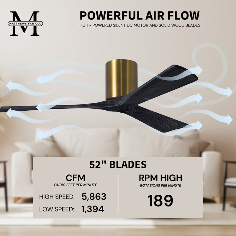 Irene Ceiling Fan, Brushed Brass, Matte Black, 52"