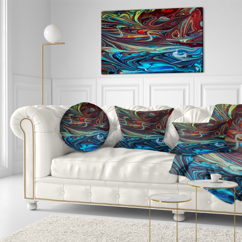 Mélange de peinture acrylique rouge et bleu abstrait - Coussin imprimé abstrait, 12 po x 20 po, Coussin lombaire