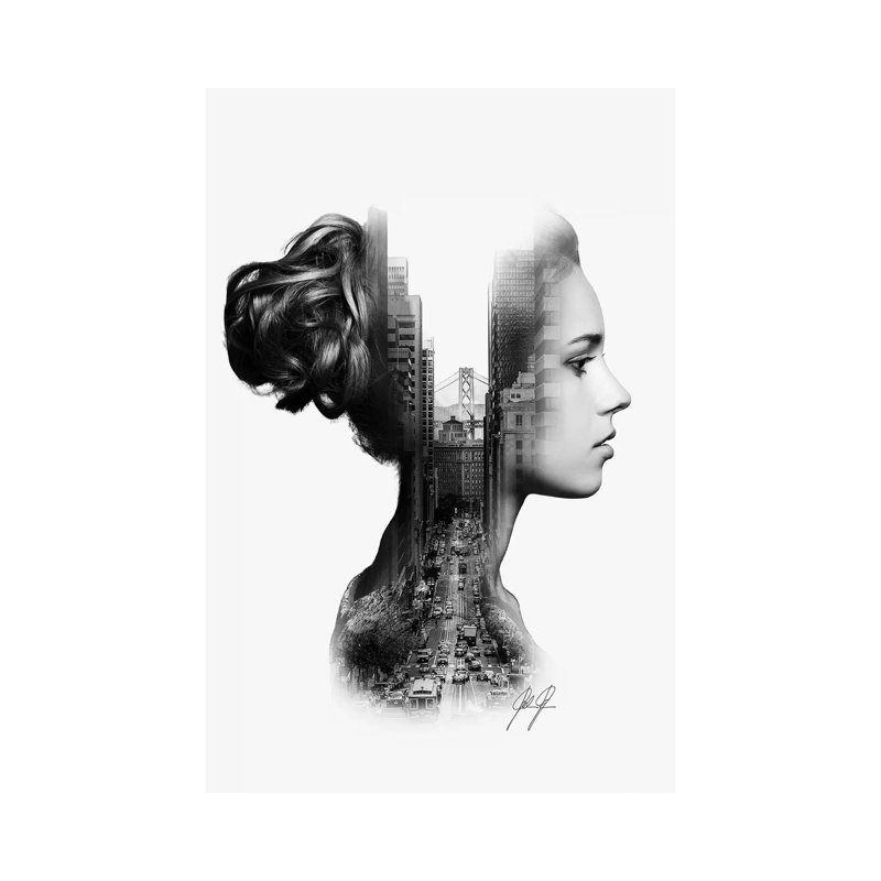 Impression d’art graphique « profile I » par Kathrin Federer, H 12 po x l 8 po x P 0,75 po, Toile tendue, Pas de tapis