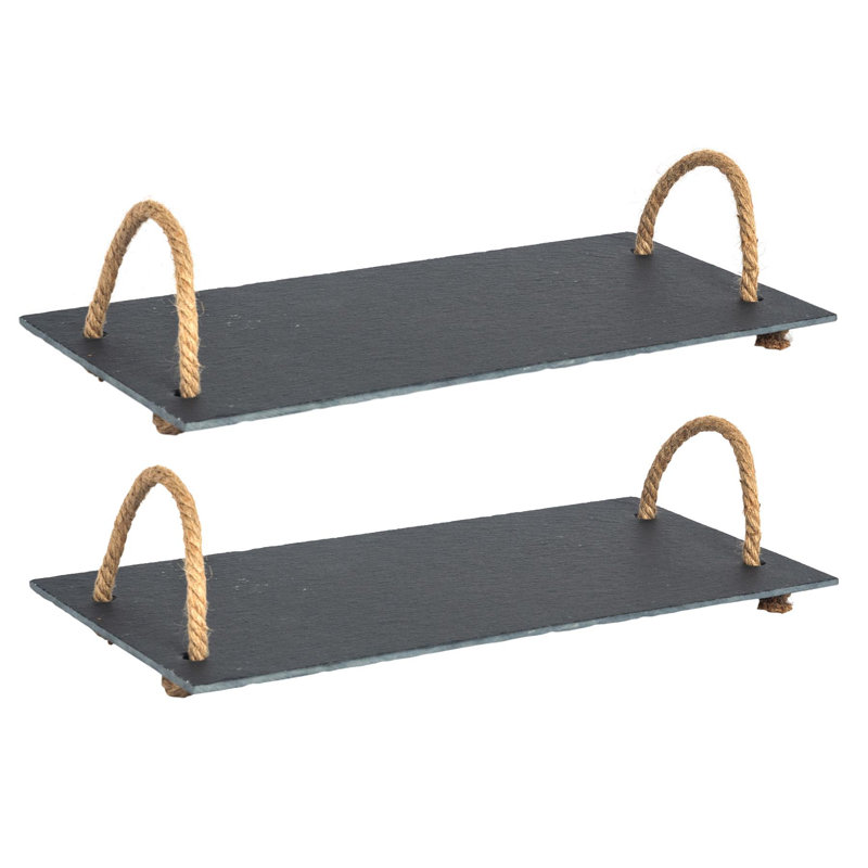 Argon Tableware - Slate Serving Tray with Rope Handles - 40cm x 20cm - Set of 2