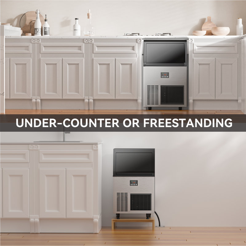 Coolake Commercial Ice Maker Machine 130lbs/24h, Under Counter Ice Machine With 34lbs Storage, 115v Air Cooled Stainless Steel Freestanding Ice Maker For Home Restaurant Outdoor