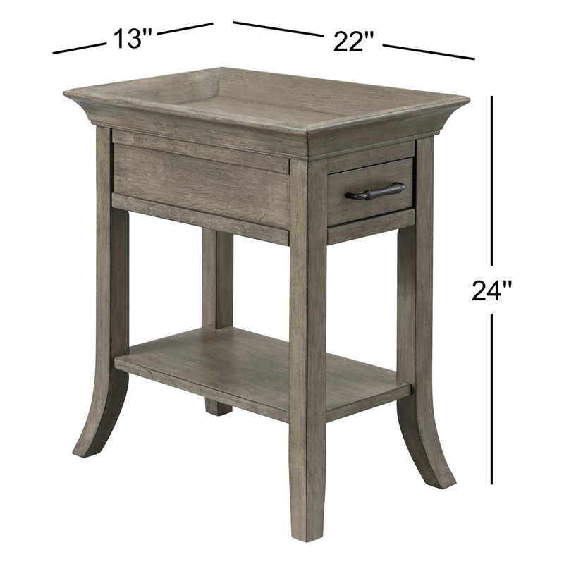 Solid + Manufactured Wood Traditional Tray Edge End Table, Smoke Gray-Wash