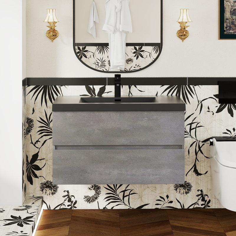 Meuble-lavabo mural simple 35,5 po avec comptoir en quartz, 35.5"