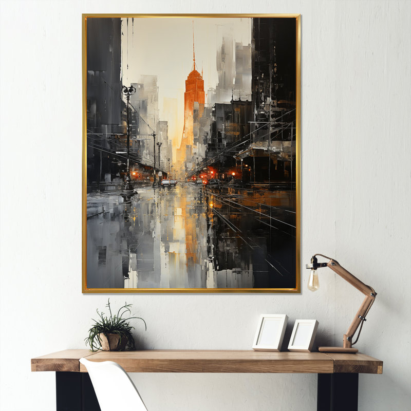 «Silver Skyline Skycraper Buildings» sur impression sur toile, Cadre flottant doré, H 40 po x l 30 po x P 1,5 po