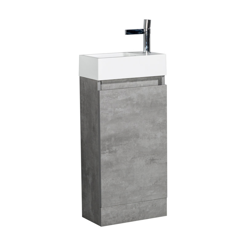 Kratos 390mm Single Bathroom Vanity with Integrated Polymarble Basin, Concrete Oak