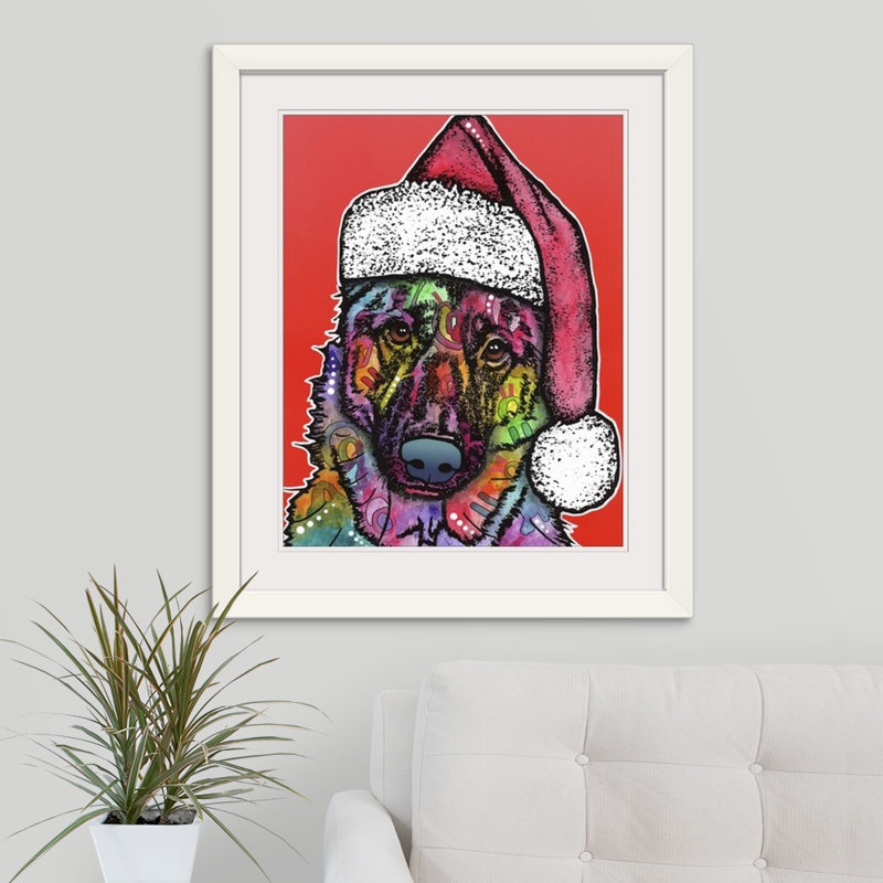 « christmas dog », impression, H 32 po x l 27 po x P 1 po, Cadre blanc