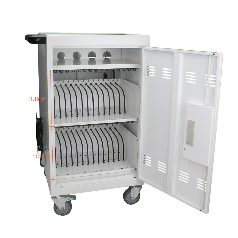 Mobile Charging Cart And Cabinet For Tablets Laptops 30-Device With Combination Lock, Antique White
