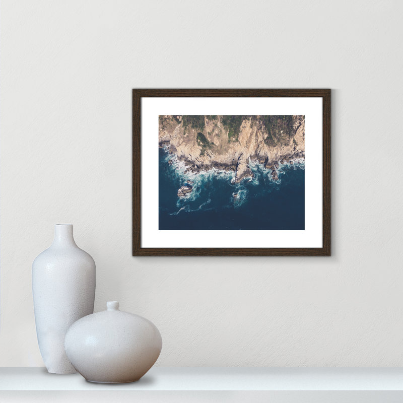 Zanna Coastal Cliffs, Acapulco - Photograph Print, Walnut Wood Grain Framed Paper, White, 16" H x 19" W x 0.75" D
