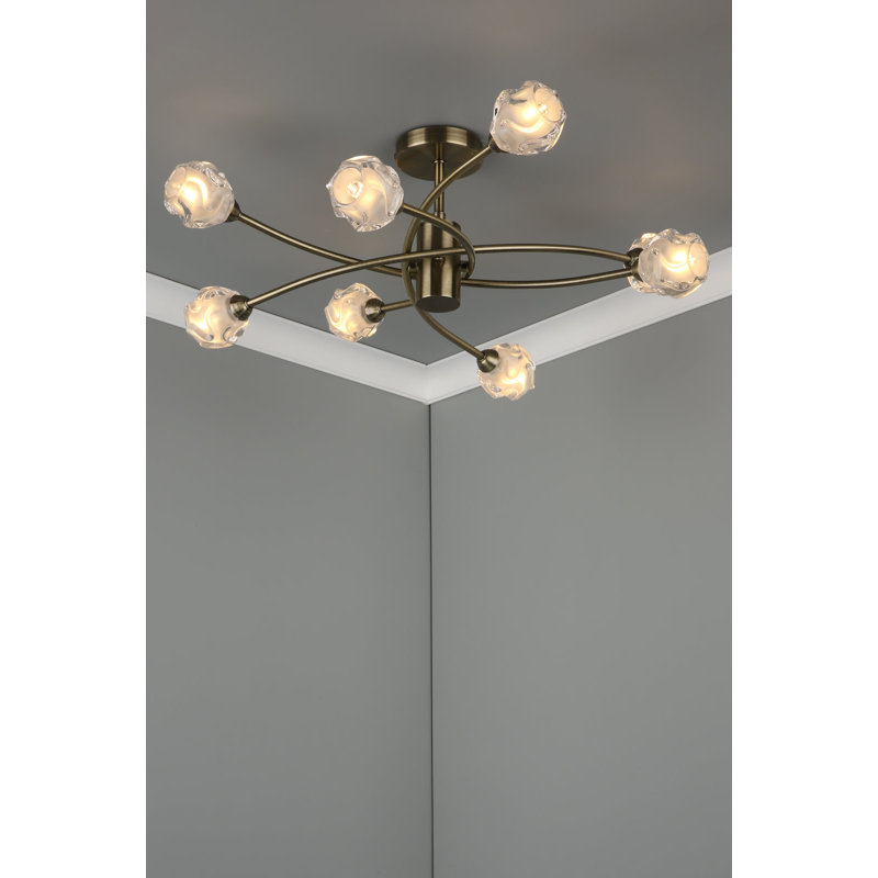 Mcdermott Glass Semi Flush Mount, Antique Brass