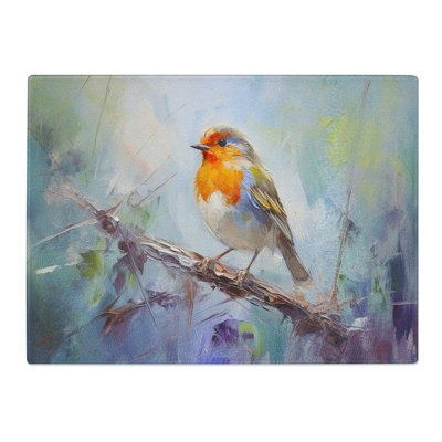 Robin Bird Impressionism  Glass Chopping Board