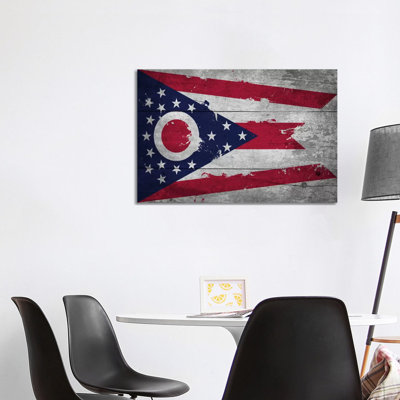 Ohio FlagWood Planks with Splatters 1 Piece Wrapped Canvas Painting