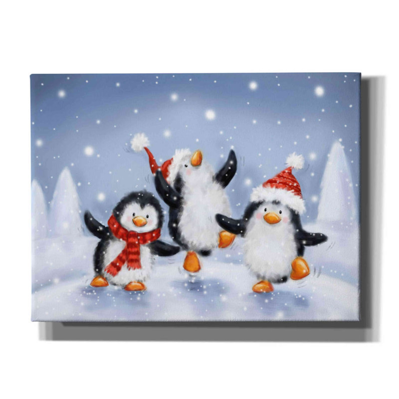" Three Penguins " by Makiko, 12" H x 16" W x 0.75" D
