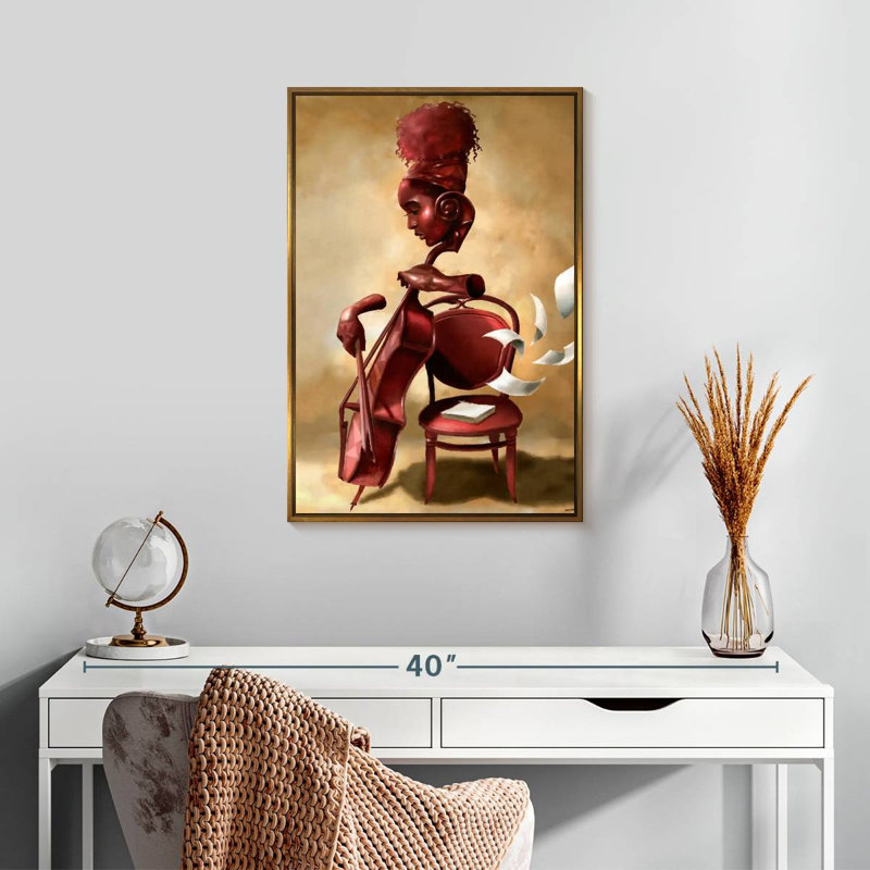 The Solo Cellist, 17" x 25", Floating Frame Gold
