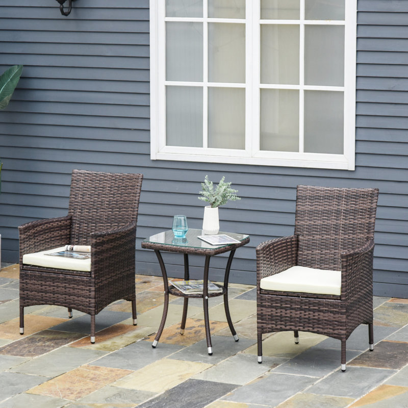 Tuscumbia Patio Dining Side Chair with Cushion, Brown
