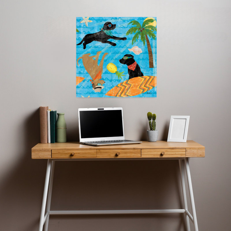 Good Good Vibes Ia Abstract Palm Tree Starfish Dog Coastal Art, H 18 po x l 18 po