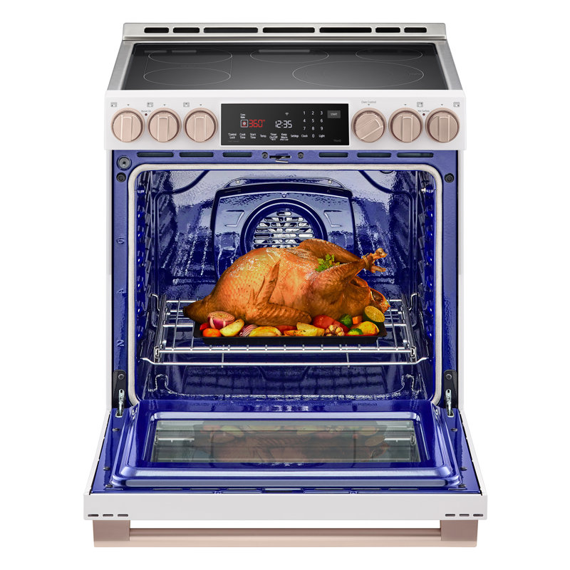 30" 6.3 cu. ft. Smart Slide-in Electric Range with Convection Oven, Essence White