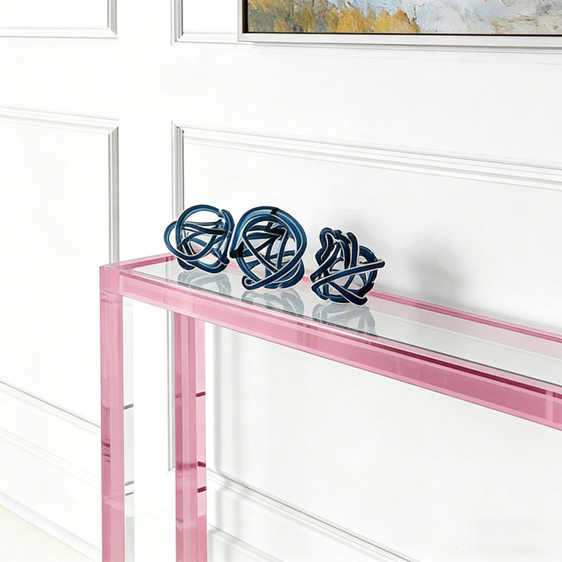Console en verre transparent avec plateau en acrylique, H 31,5 po x l 39,37 po x P 11,81 po, Rose