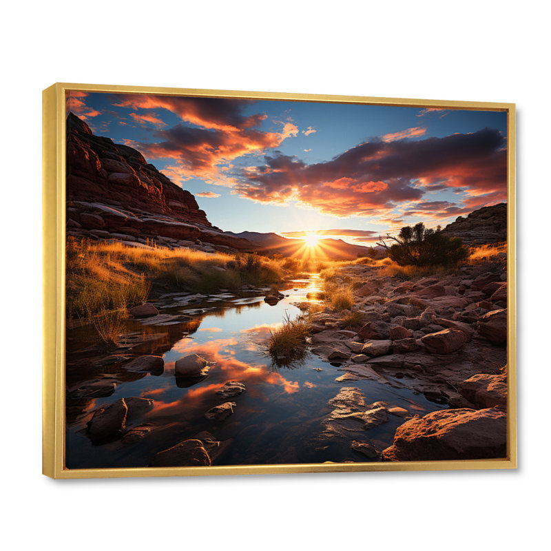 Coucher de soleil à Utah Mountain II - Utah, art mural, H 16 po x l 32 po x P 1 po, Cadre flottant doré