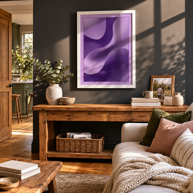 Flowing Purple Forms Minimalist - Print, A2 - 59.4 x 42.0 cm, White