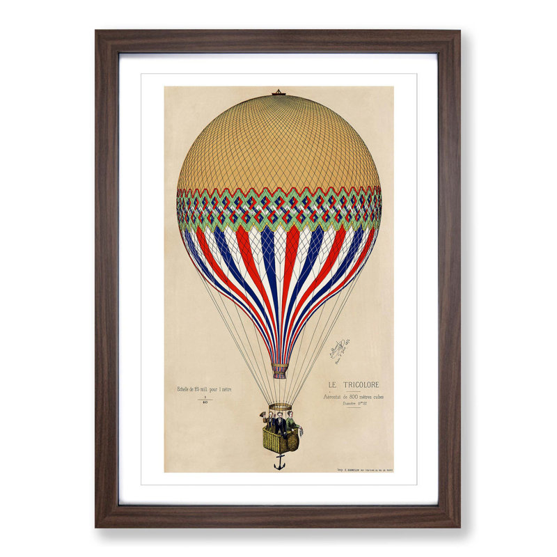 Hot Air Balloon in France - Picture Frame Painting Print on MDF, 65cm H x 48cm W x 2cm D, Walnut Framed