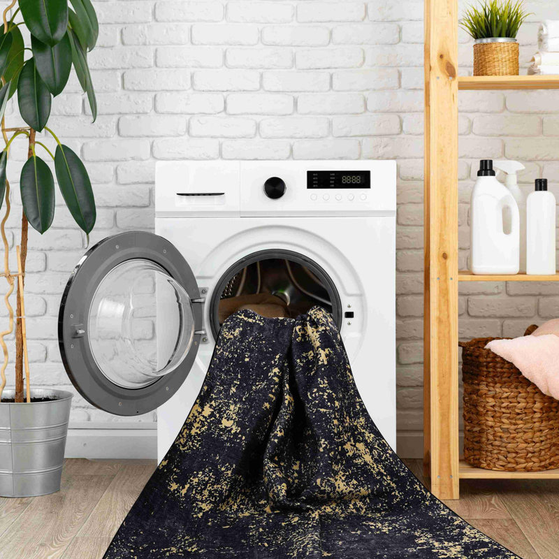 Tapis noir et doré lavable, Rectangulaire 3 pi x 5 pi