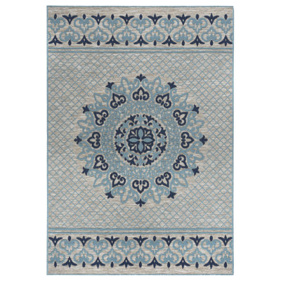 Tapis floral intérieur / extérieur bleu