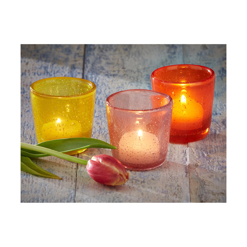 Porte-bougie en verre soufflé Ebern Designs, Jaune